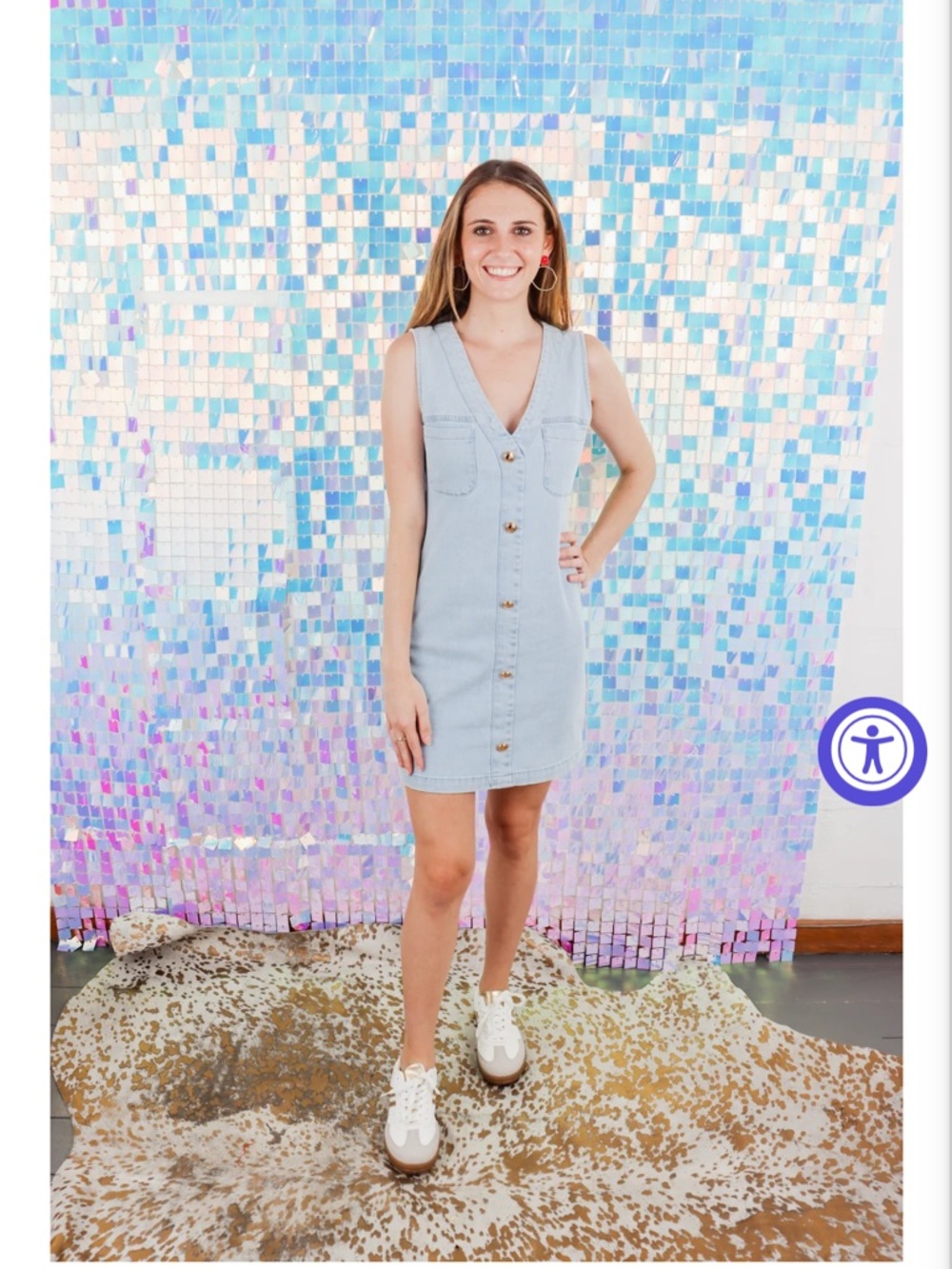 Sleeveless Light Blue Denim Mini Dress with Front Buttons